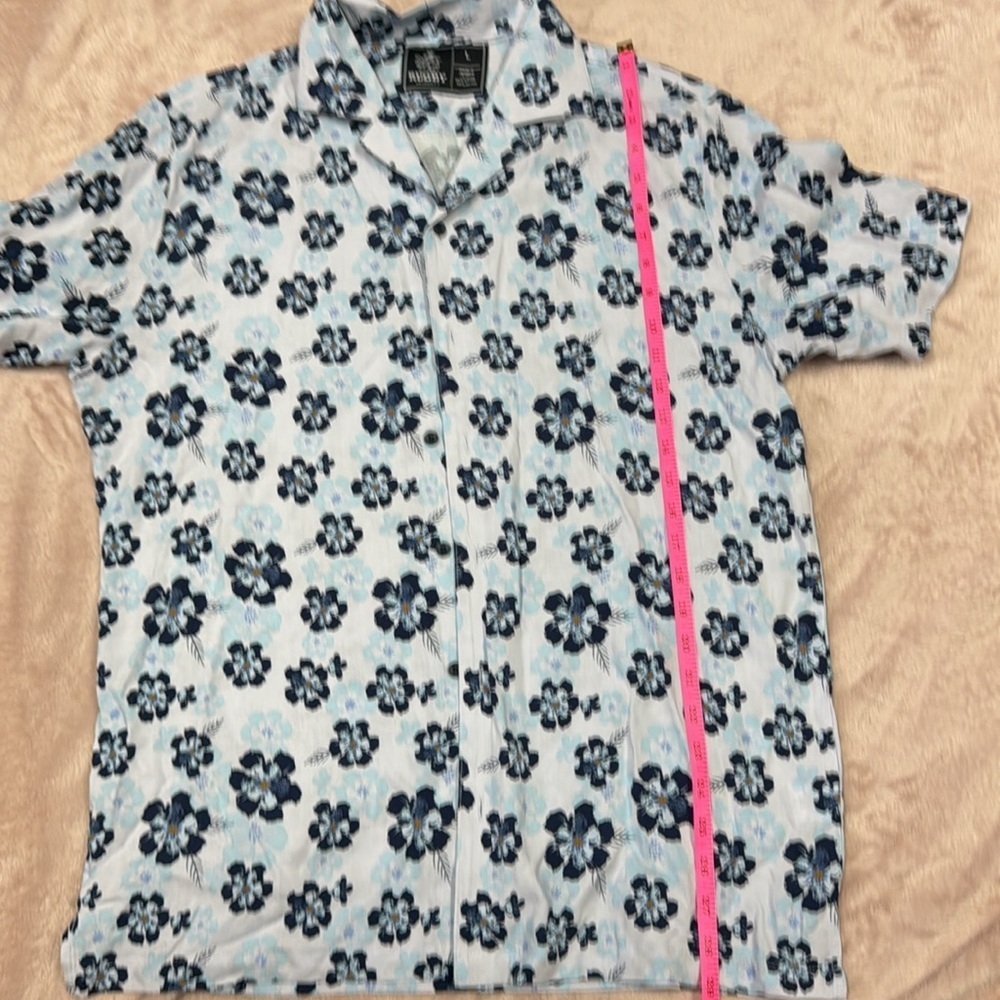 HAWAIIAN PRINT Blue and White Floral Casual summer shirt - Picture 4 of 5